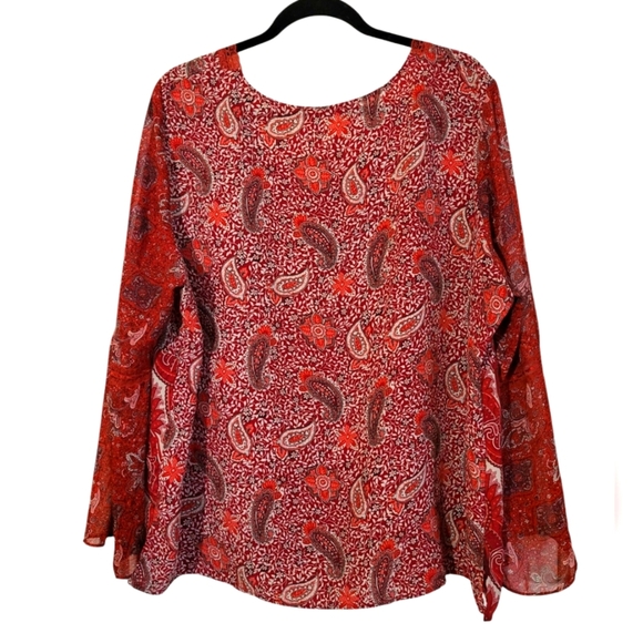 3X Faded Glory Peasant Red White Paisley Boho Blouse - Picture 3 of 3